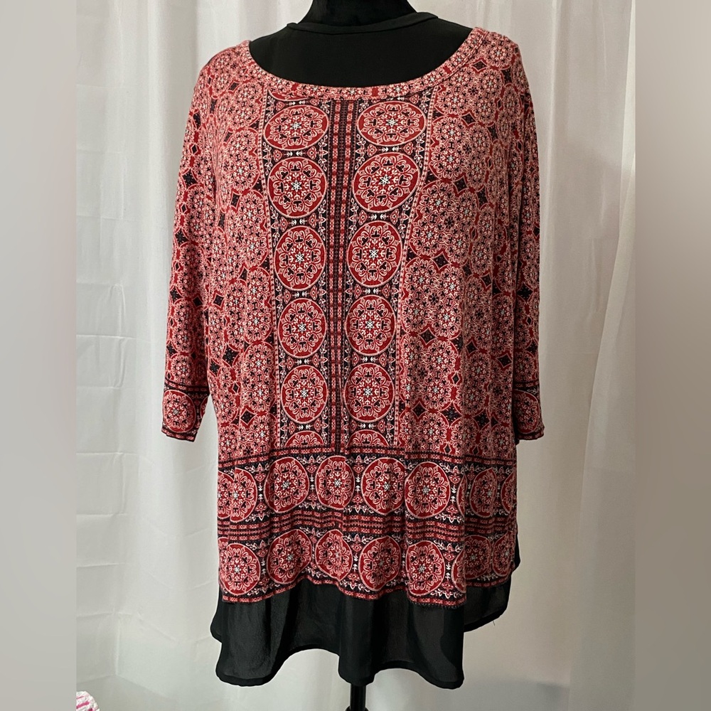 Rose & Olive Pink and Black 3/4 Sleeve Boxy Blouse